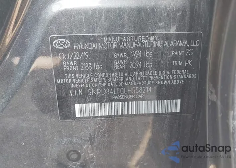 2020 Hyundai Elantra Sel из США, поврежденный, VIN 5NPD84LF0LH558214